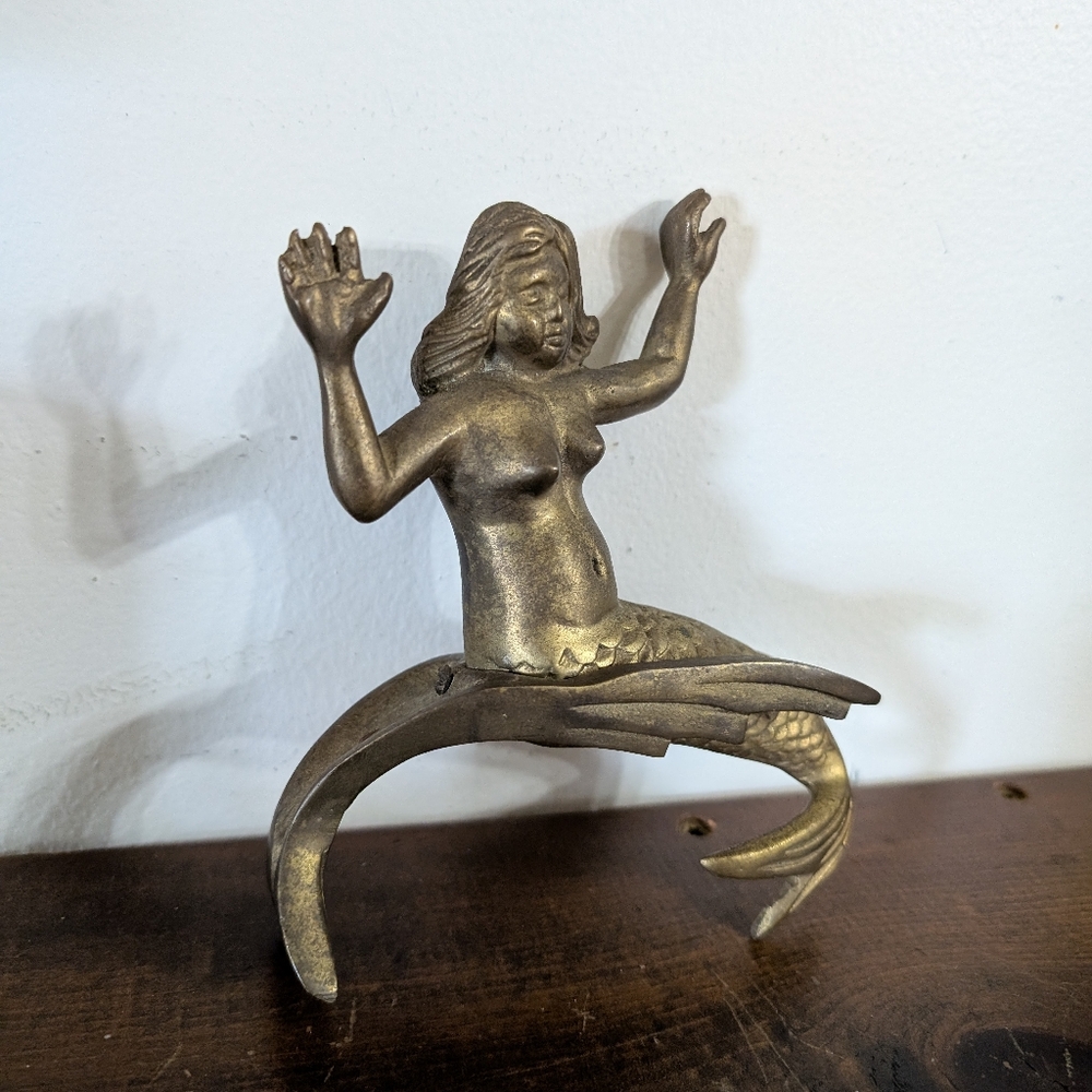 Brass Mermaid On A Wave Sculpture Decor Mid Century Modern MCM Art On Wave MCM - Picture 4 of 9
